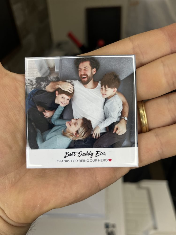 Custom photo magnet of a father with his two sons