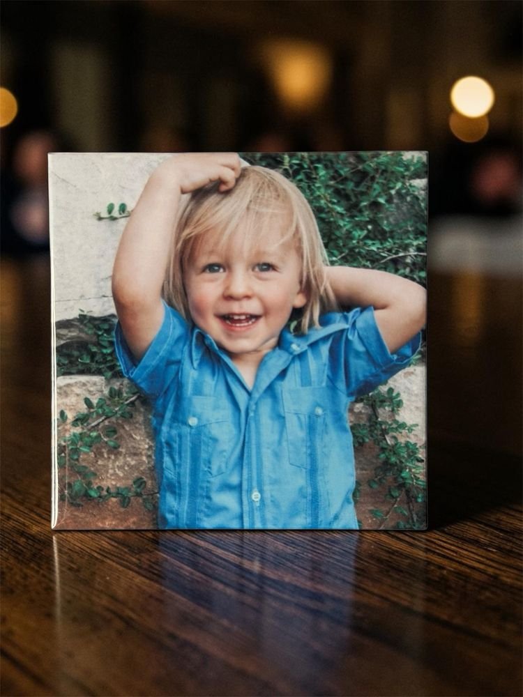 Custom photo magnet of a smiling toddler outdoors